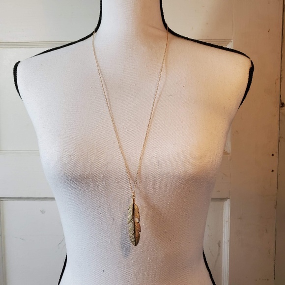 Gold Feather Pendant Long Necklace {NEW!} - Picture 2 of 5